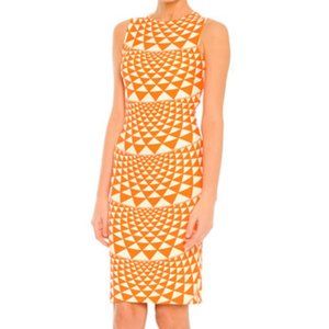Fausto Puglisi Jewel-Neck Orange and Cream Geometric-Print Dress EUC Size 4 NWT